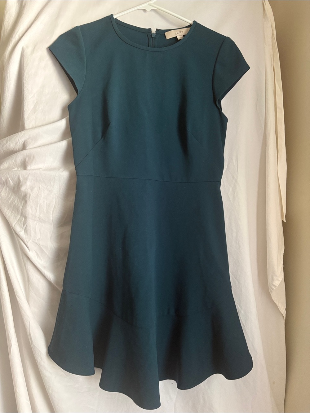 LOFT Teal Fit-and-Flare Cap-Sleeve Dress